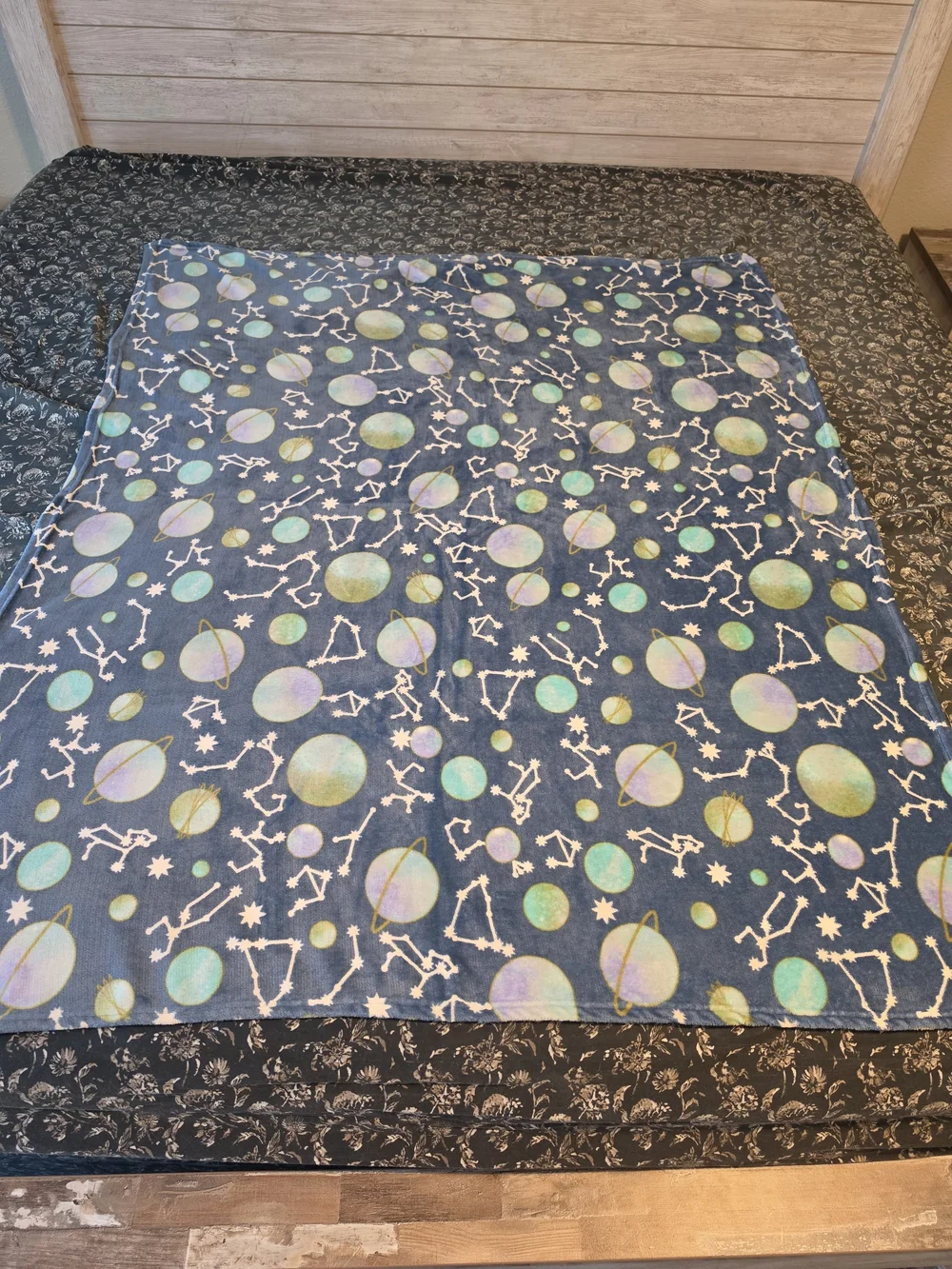 Galaxy Solar System Plush Throw Blanket - Navy Blue
